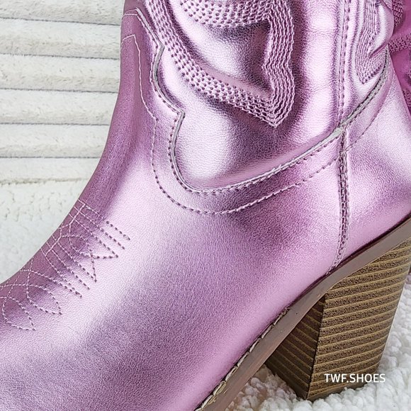 Electric Mid Calf Cowboy Baby Pink Brush Metallic Matte Western Cowgirl Boots - Picture 13 of 13